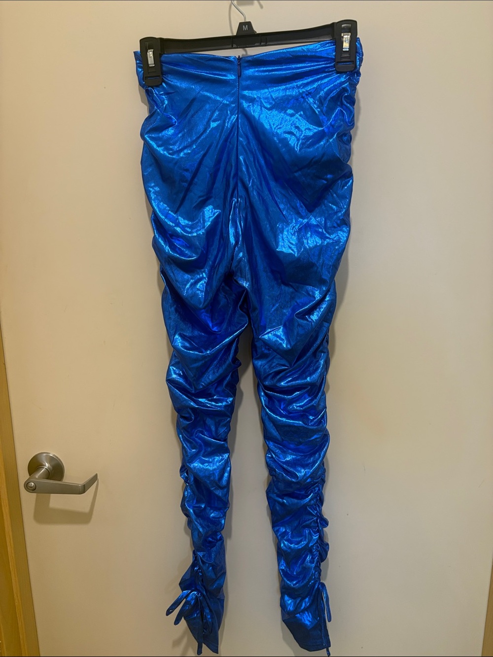 Shiny Ruched Blue Pants - Picture 4 of 6
